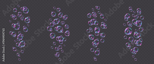 Vector realistic purple soap bubble with reflection isolated on transparent background. Flying holographic png glass bubbles.