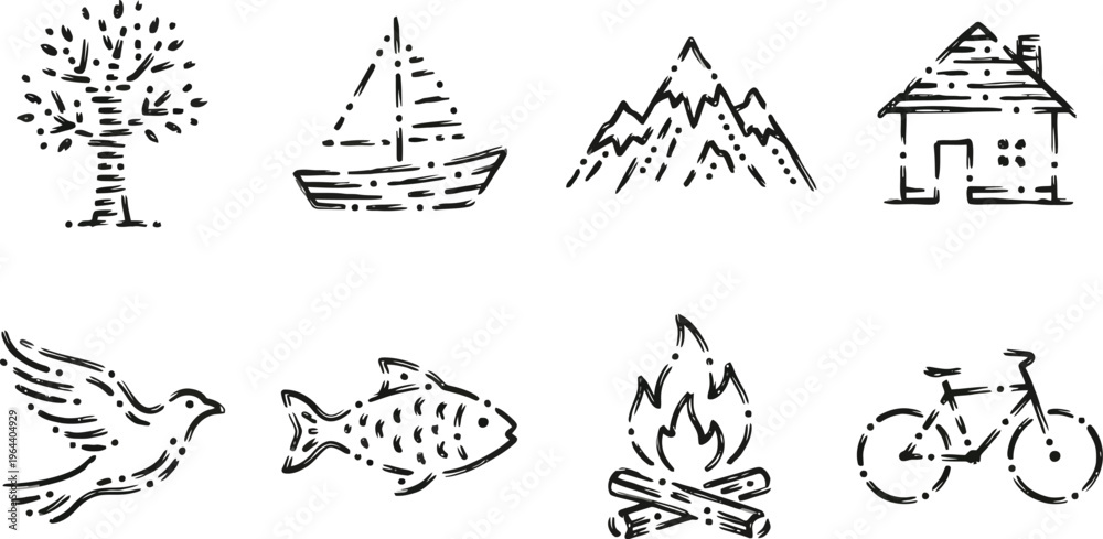 Fototapeta premium Hand Drawn Sketch Icons of Nature and Lifestyle Elements vector illustration