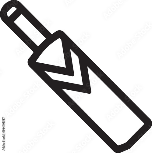 Cricket bat with arrow pointing down  sports equipment icon