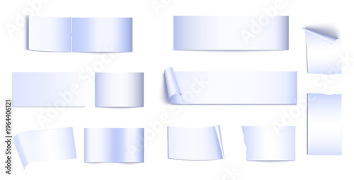 青系グラデーションの紙テクスチャと破れやめくり表現のリアル素材セット ノートやポスター風のペーパー演出コレクション