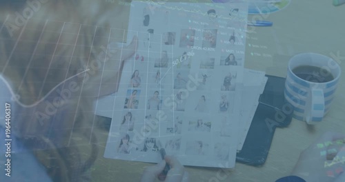 Animation of data processing over woman making tea