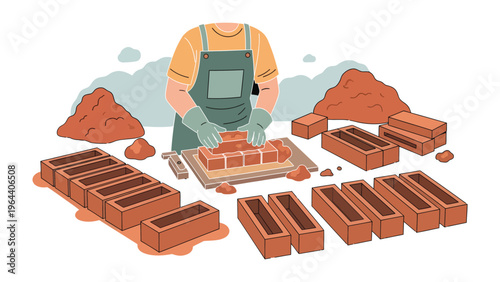Bricklaying Precision: An artisan meticulously crafting a brick structure, showcasing the artistry and craftsmanship involved in construction. 