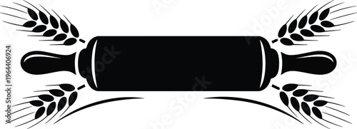 Rolling pin with wheat ears silhouette, bakery logo design, baking tools icon, food preparation vector illustration