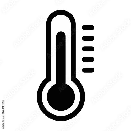 A black and white vector icon representing a temperature thermometer with a measured scale.