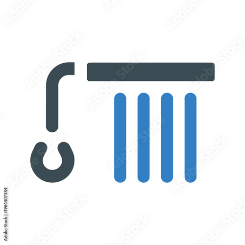 A blue and gray vector icon depicting a radiator with four vertical lines and a handle
