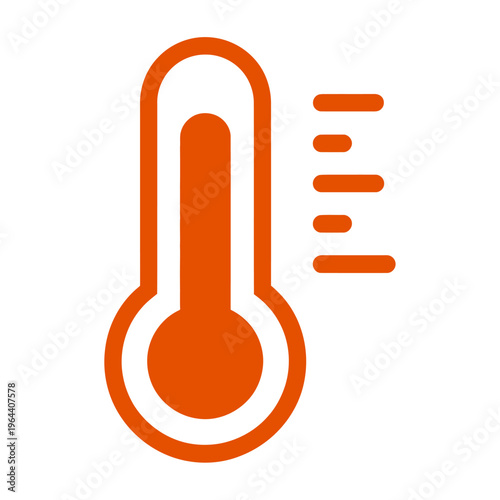 A bright orange vector thermometer icon with bold outlines and markings for temperature measurement