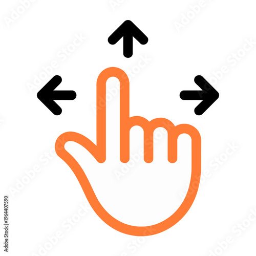 An orange vector hand icon with arrow gestures signaling multiple directions