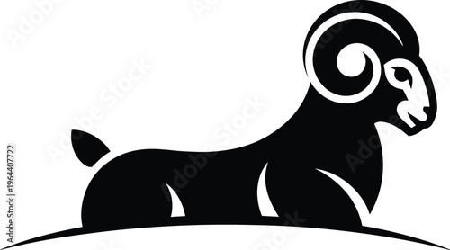 Ram silhouette logo design, strong animal symbol illustration, minimal vector for branding, sports team mascot and zodiac Aries concept – cad drawing flat vector illustration