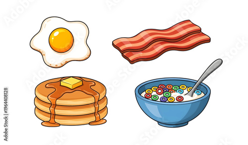 Collection of Syrup drips on stacked pancakes breakfast.