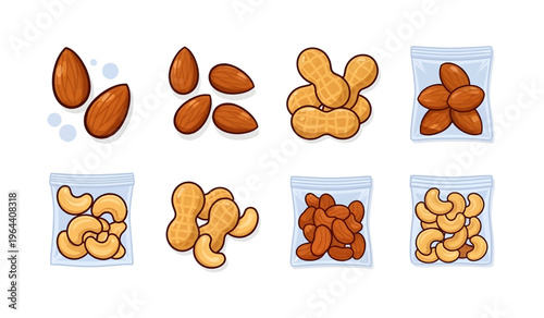 Collection of Variety of Nuts in Small Bags.