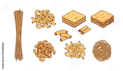 Collection of Variety of different pasta types.