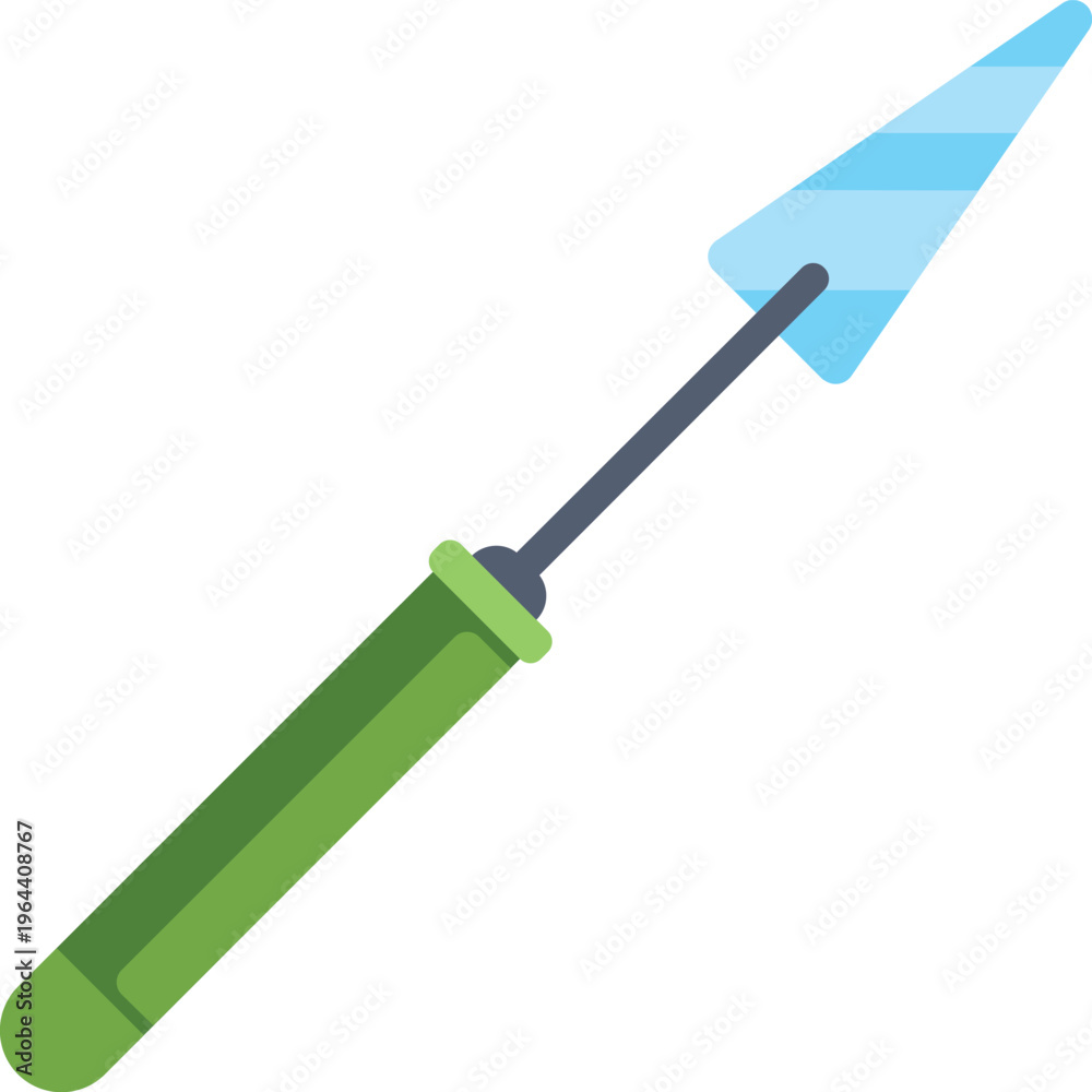 Fototapeta premium Hand trowel with a green handle and blue blade, representing gardening and digging