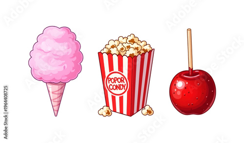 Collection of Colorful carnival sweet treats on display.