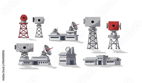 Collection of various broadcasting communication towers.