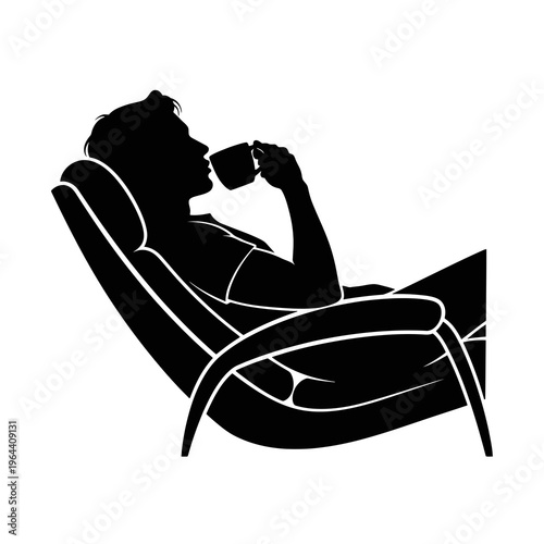 Silhouette of a person sitting in a chair drinking from a cup