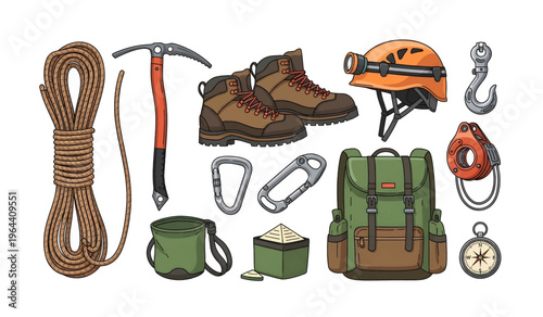 Collection of Hiking camping gear and equipment collection.