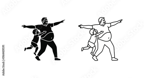 Father and kid playing tag running happy Vector