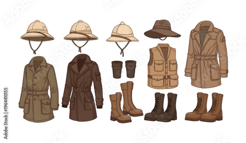 Collection of Safari clothing and accessories on display.