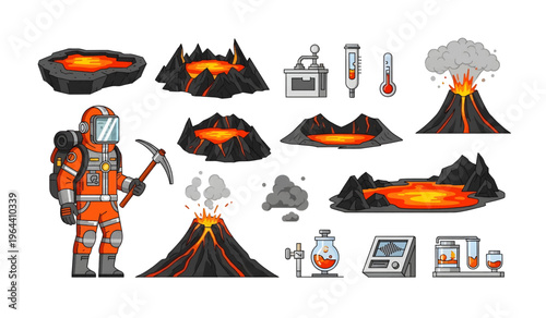 Collection of Firefighter in orange protective gear.