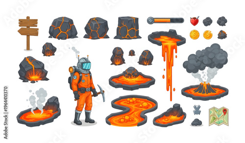 Collection of Astronaut in orange spacesuit standing.