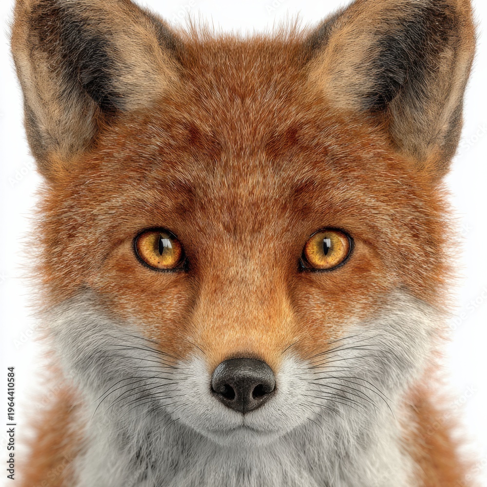 Fototapeta premium Hyperrealistic 3D Rendered Portrait of a Fox With Rust Fur and Amber Eyes Captured in a Studio Setting