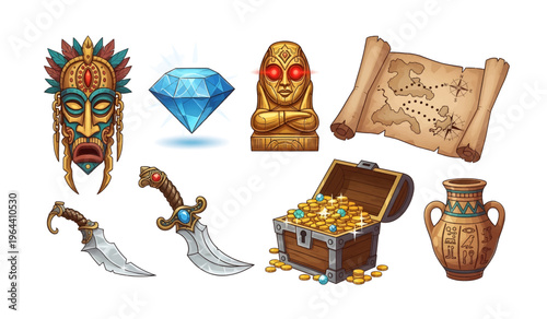 Collection of Treasures and ancient artifacts collection.