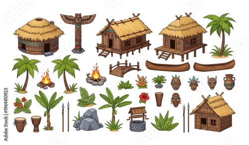 Collection of Traditional African Village Hut Houses.