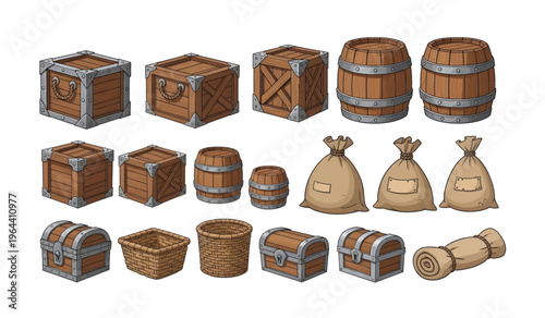 Collection of wooden crates and barrels.