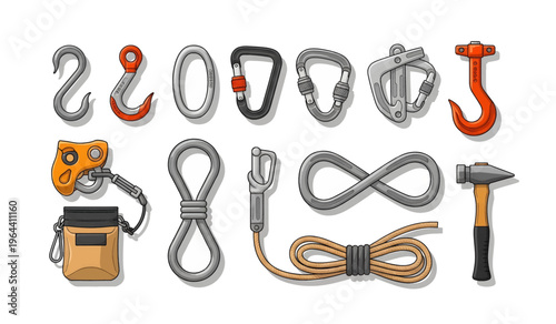 Collection of Climbing equipment and tools on display.