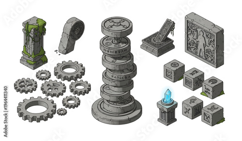 Collection of Gray miniature fantasy architecture models.