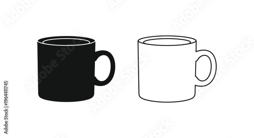 Black and white coffee mugs side by side Vector
