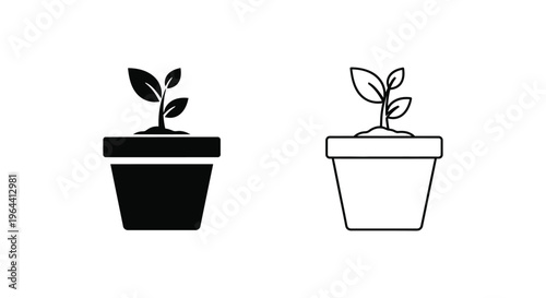 Black and white potted plants side by side Vector