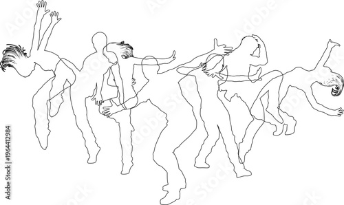 Street dancers dancing silh...