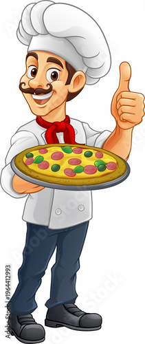 A chef cook holding a pizza...