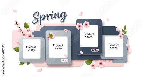 Spring sale vector banner with colorful flowers and product store templates for social media ads and marketplace campaigns