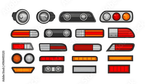 Collection of car light tail lamps.