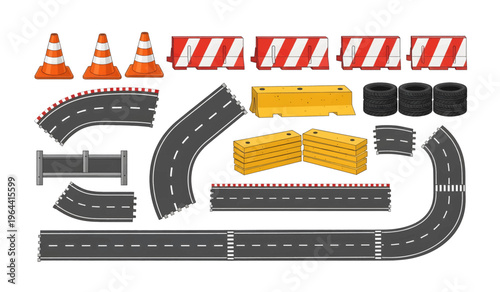 Collection of Road construction toy track pieces.