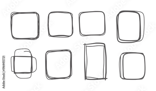 Collection of eight hand drawn square and rectangular frames with rounded corners