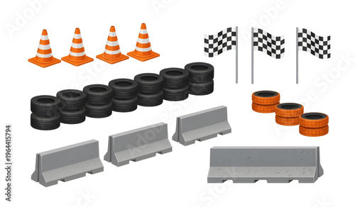 Collection of Racing track construction road blocks.