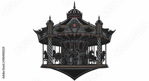 A dark, gothic-style carousel with dragon and winged creatures
