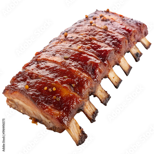 Glazed BBQ Pork Spare Ribs Isolated on White Background