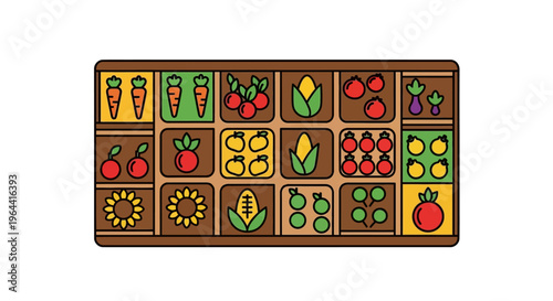 Colorful cartoon vegetable icons on board.