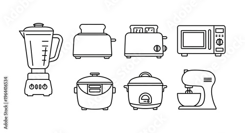 Kitchen Appliances Lineup On Table.