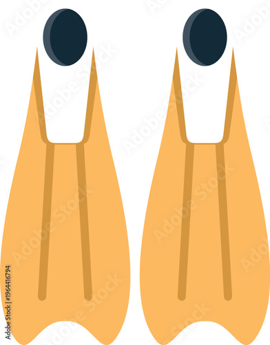Pair of yellow flippers for water sports equipment on white background
