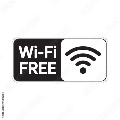 A black and white sign indicating free wi fi availability for public access