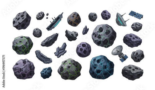 Collection of various asteroid objects.