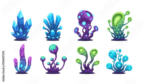 Collection of Colorful Crystal Rock Formations Closeup.