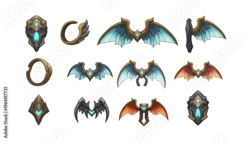 Collection of fantasy winged creature accessories.