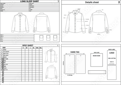 Men’s Full Sleeve Shirt Tech Pack Template Front and Back View