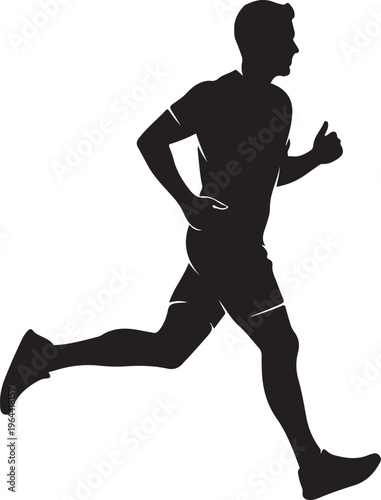 Running Man Silhouette, Black Athletic Figure, Fitness Vector Icon, Sports Graphic
